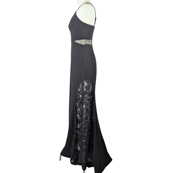 Betsy & Adam Soutache Formal Gown Full Length Lace V-Neck Thin Strap Black 2 NWT - Picture 9 of 14